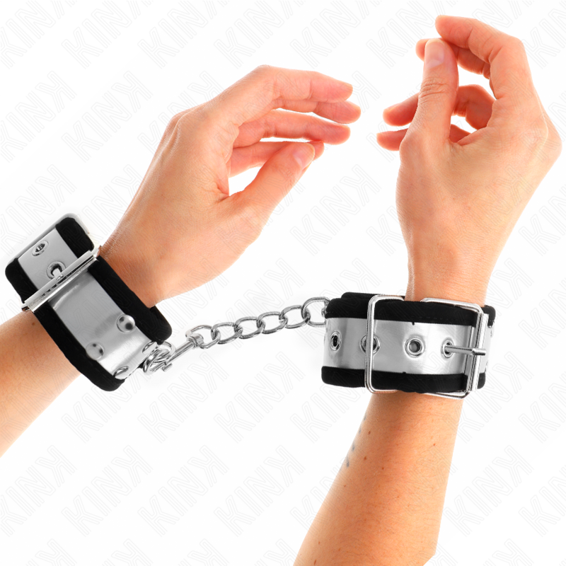 KINK - MUÑEQUERAS FINAS NEGRO / PLATEADO 30 X 4 CM - BDSM & BONDAGE - El Arte del Placer