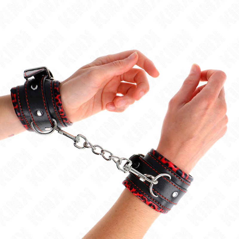 KINK - MUÑEQUERAS FORRADAS ROJO / NEGRO AJUSTABLE 17-29 CM X 6 CM - BDSM & BONDAGE - El Arte del Placer
