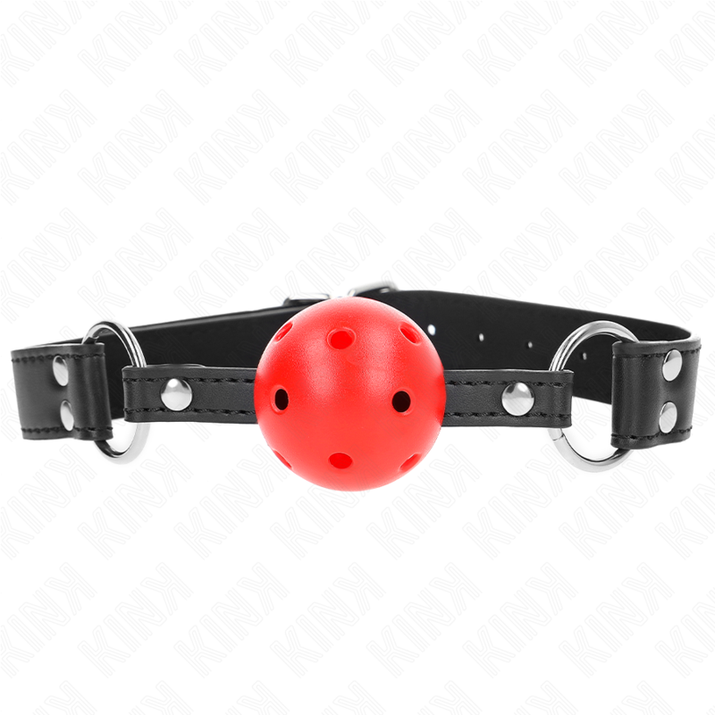 KINK - MORDAZA DE BOLA 4 CM TRANSPIRABLE CON DOBLE REMACHE DE CUERO 62 x 2.5 CM AJUSTABLE 42-58 CM - BDSM & BONDAGE…