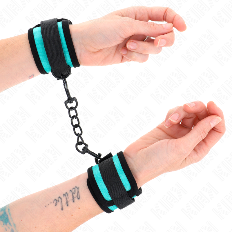 KINK - MUÑEQUERAS NEGRO-AZUL AJUSTABLE 18-32 CM X 5 CM - BDSM & BONDAGE - El Arte del Placer