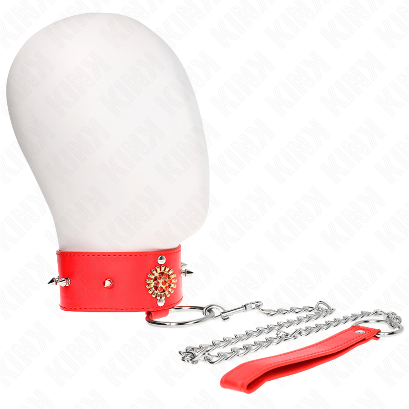KINK - COLLAR CON CORREA 65 CM CUELLO DE DIAMANTES ROJO AJUSTABLE 35-51 CM X 7 CM - BDSM & BONDAGE - El Arte del Pl…