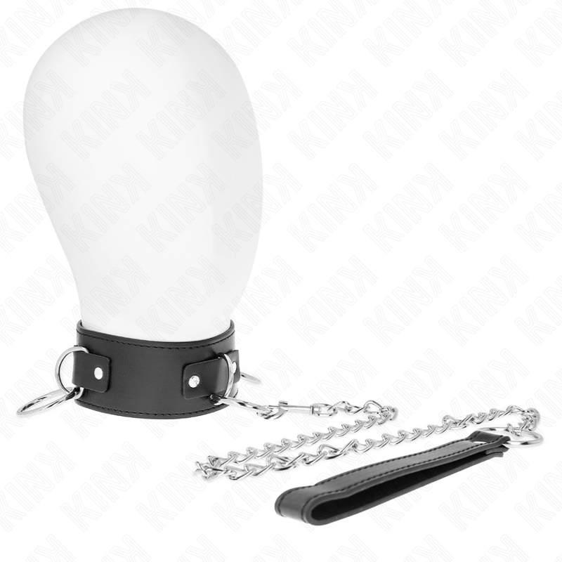 KINK - COLLAR CON CORREA 65 CM 3 ANILLOS MODELO 2 AJUSTABLE 36-43 CM X 5 CM - BDSM & BONDAGE - El Arte del Placer