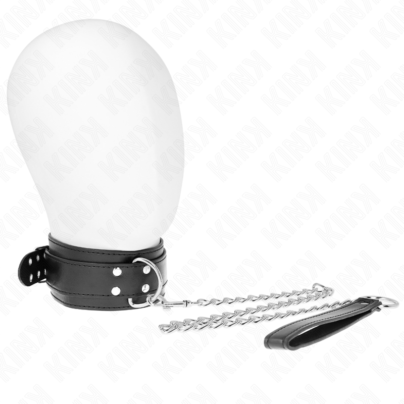 KINK - COLLAR CON CORREA 65 CM HEBILLAS PLATEADAS AJUSTABLE 33-46 CM X 5.5 CM - BDSM & BONDAGE - El Arte del Placer