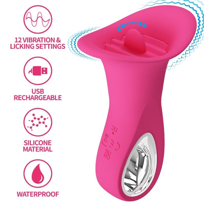 PRETTY LOVE - CLYDE VIBRADOR ORAL LENGUA VIBRADORA 12 VIBRACIONES ROSA - JUGUETES BIENESTAR - El Arte del Placer
