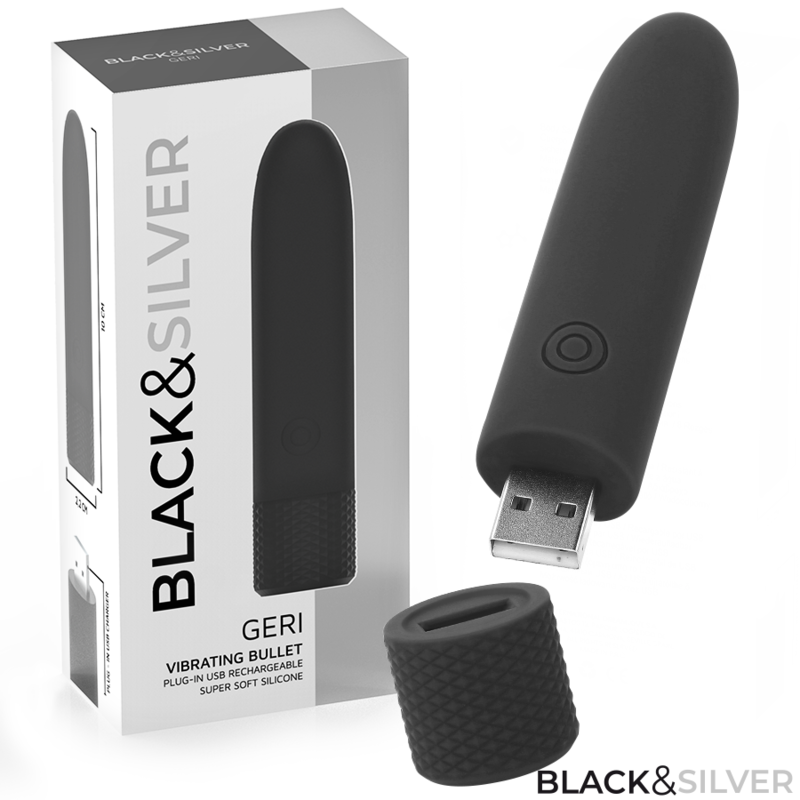 BLACK & SILVER - GERI BALA VIBRADORA RECARGABLE POR USB 8 VIBRACIONES NEGRO 10 X 2.2 CM - Balas vibradoras - El Arte de…