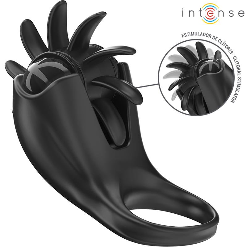 INTENSE - MABEL ANILLO VIBRADOR 10 VIBRACIONES CON ESTIMULADOR DE CLÍTORIS NEGRO - Accesorios para el pene - El Arte de…