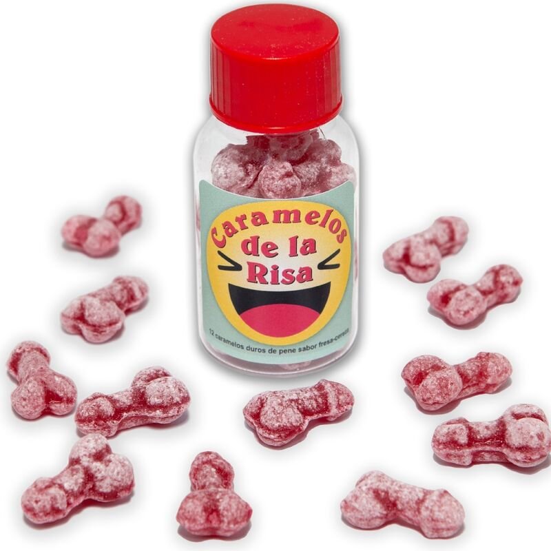 DIABLO PICANTE - 12 CARAMELOS DE LA RISA FORMA PENE FRESA/CEREZA - Artículos divertidos - El Arte del Placer
