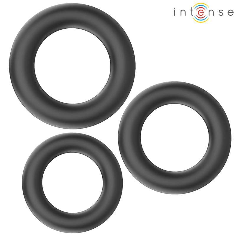 INTENSE - HUGH 3 ANILLOS BÁSICOS PARA PENE SILICONA NEGRO - Accesorios para el pene - El Arte del Placer