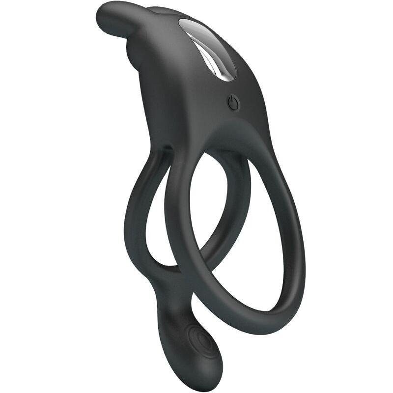 PRETTY LOVE - SETH DOBLE ANILLO VIBRADOR RABBIT 7 VIBRACIONES NEGRO - Accesorios para el pene - El Arte del Placer