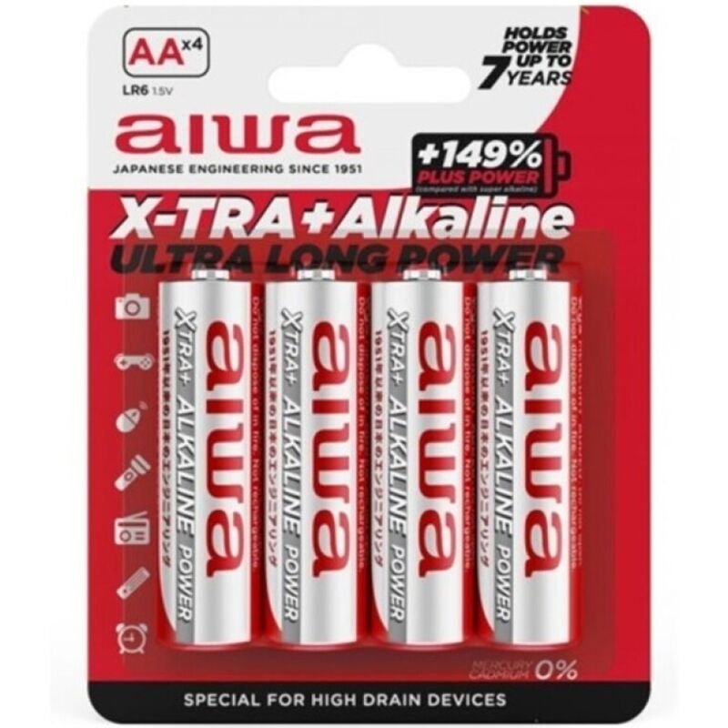 AIWA - X-TRA ALKALINE PILA ALCALINA AA LR6 BLISTER*4 - ARTÍCULOS VARIOS - El Arte del Placer