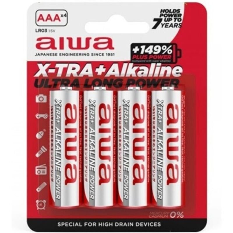 AIWA - X-TRA ALKALINE PILA ALCALINA AAA LR03 BLISTER*4 - ARTÍCULOS VARIOS - El Arte del Placer
