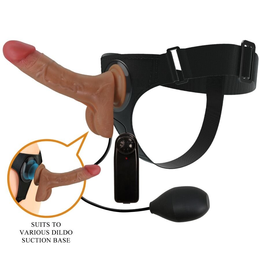 PRETTY LOVE - HARNESS BRIEFS UNIVERSAL CON DILDO VIBRACIÓN Y SQUIRTING 15.5 CM MULATO - Arneses - El Arte del Placer