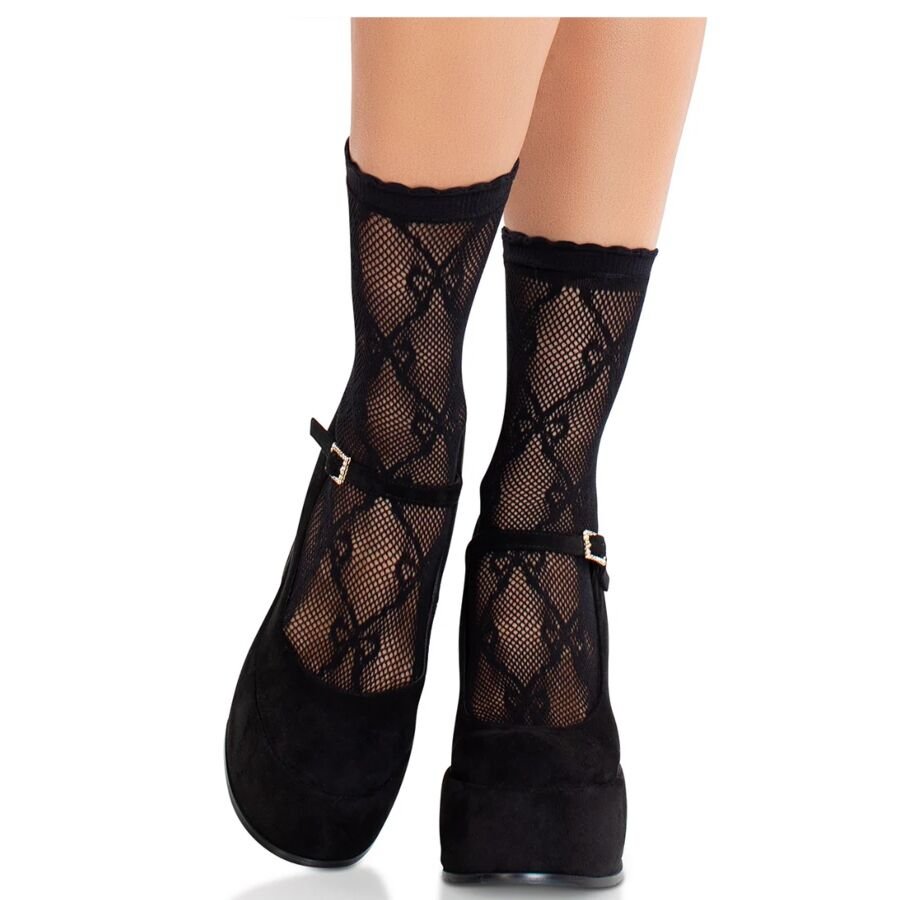 LEG AVENUE - CALCETINES DE ENCAJE DE LAZOS NEGRO - Lencería Mujer - El Arte del Placer