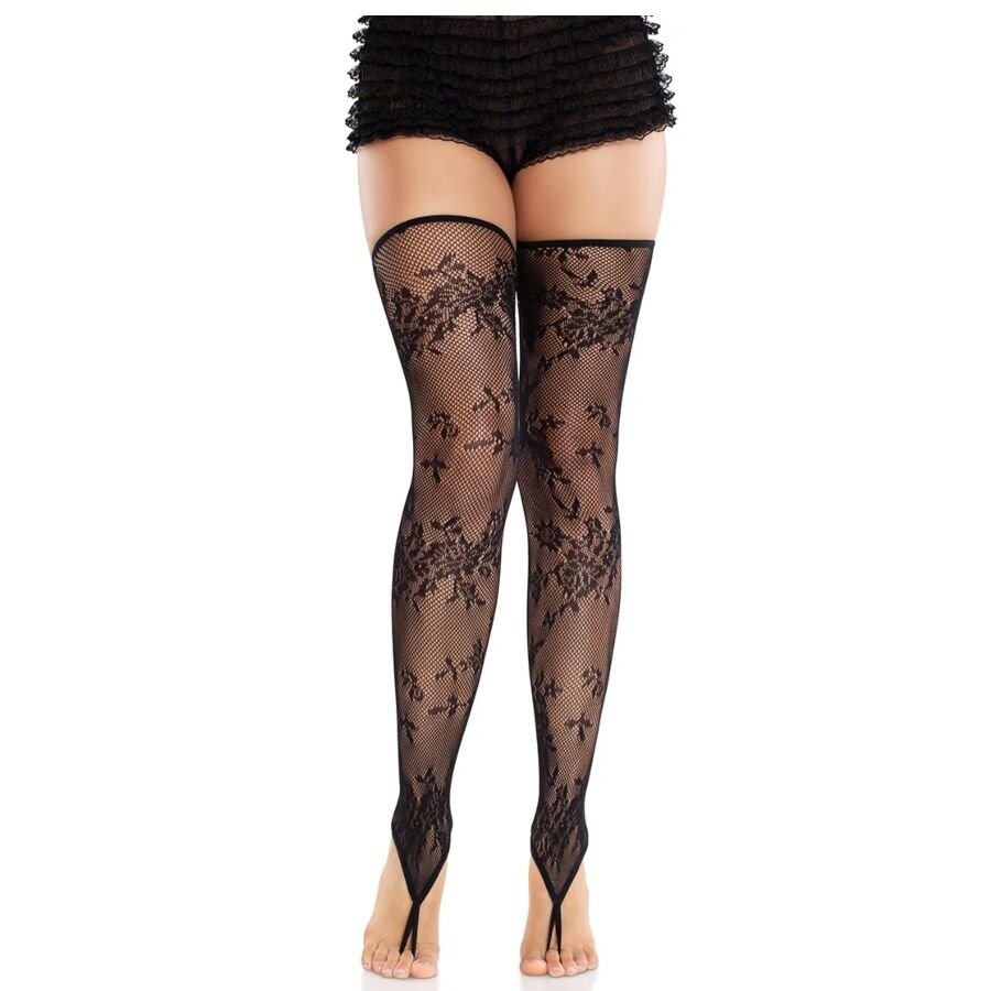 LEG AVENUE - MEDIAS SIN PIES DE ENCAJE FLORAL NEGRO - Lencería Mujer - El Arte del Placer