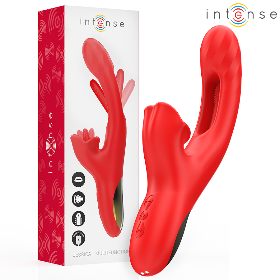 INTENSE - JESSICA VIBRADOR MULTIFUNCIÓN ESTIMULACIÓN CLÍTORIS 24.8 CM ROJO - JUGUETES BIENESTAR - El Arte del Placer