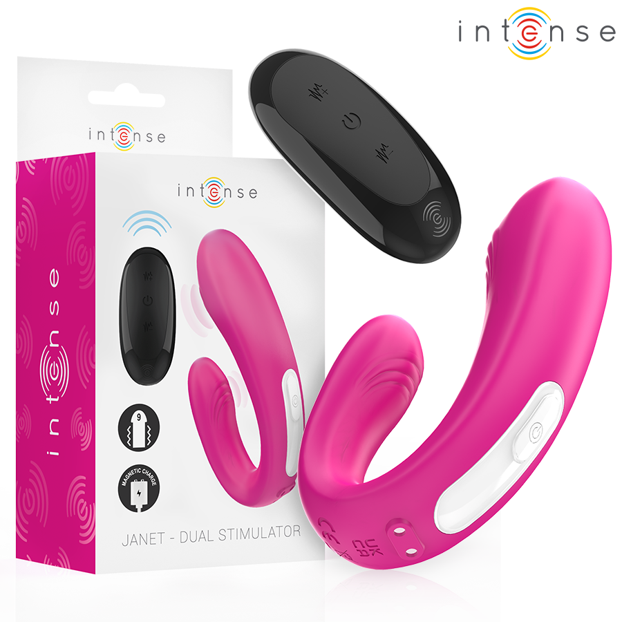 INTENSE - JANET ESTIMULADOR Y VIBRADOR DUAL EN FORMA DE U CON CONTROL REMOTO ROSA - JUGUETES BIENESTAR - El Arte del Pl…