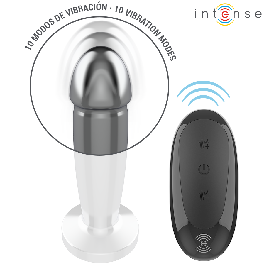 INTENSE - PLUG ANAL 10 VIBRACIONES METAL EN FORMA DE DILDO CON CONTROL REMOTO S - Imagen 5