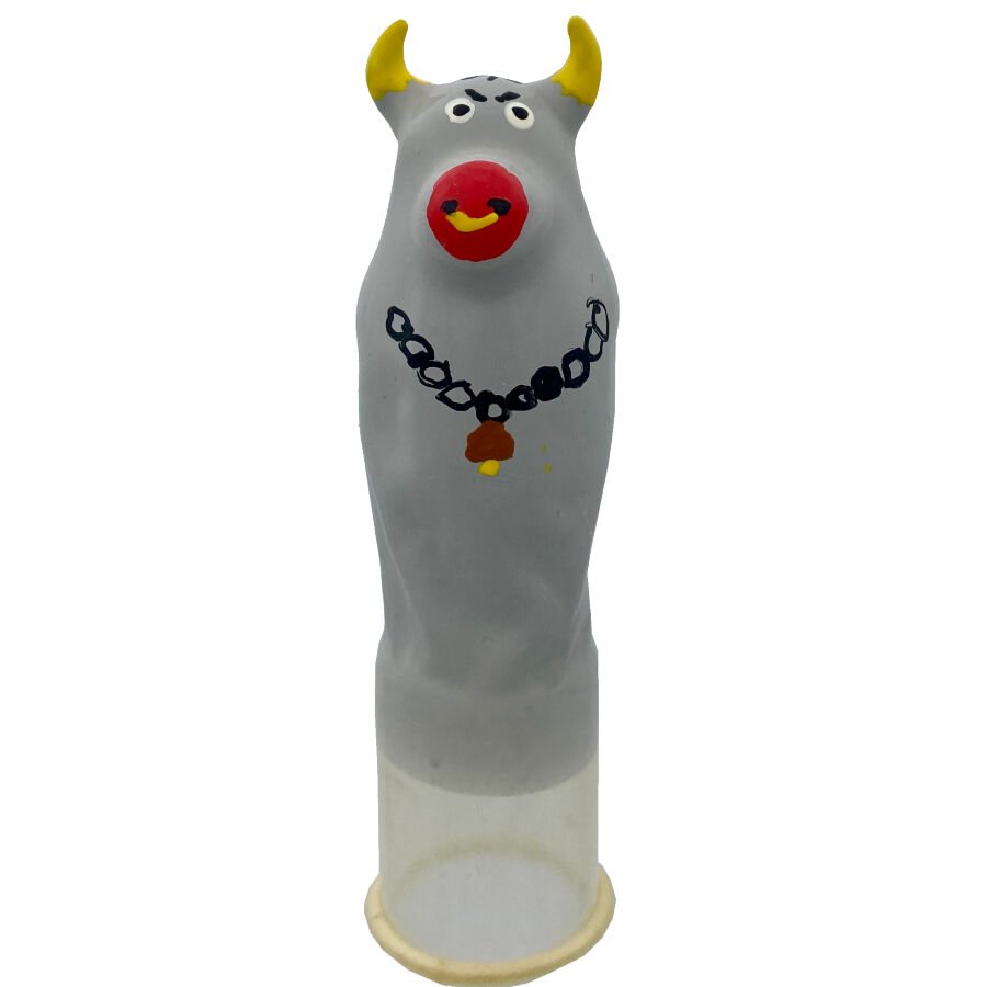 CONDOMERIE - PRESERVATIVO DECORATIVO PINTADO A MANO TORO GRIS MODELO XL - PRESERVATIVOS - El Arte del Placer