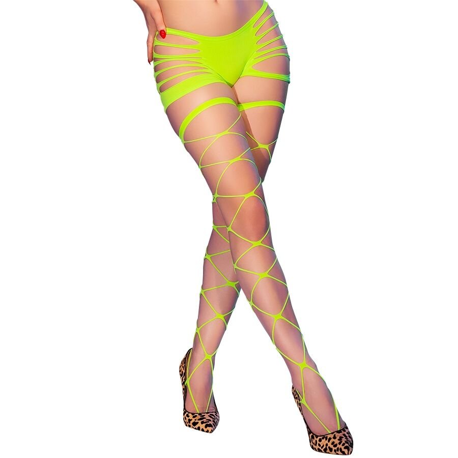 CHILIROSE - CR 4867 MEDIAS DE REJILLA CON AGUJEROS VERDE NEÓN - Lencería Mujer - El Arte del Placer