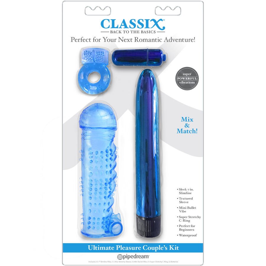 CLASSIX - KIT DE PLACER PARA PAREJAS AZUL - JUGUETES BIENESTAR - El Arte del Placer
