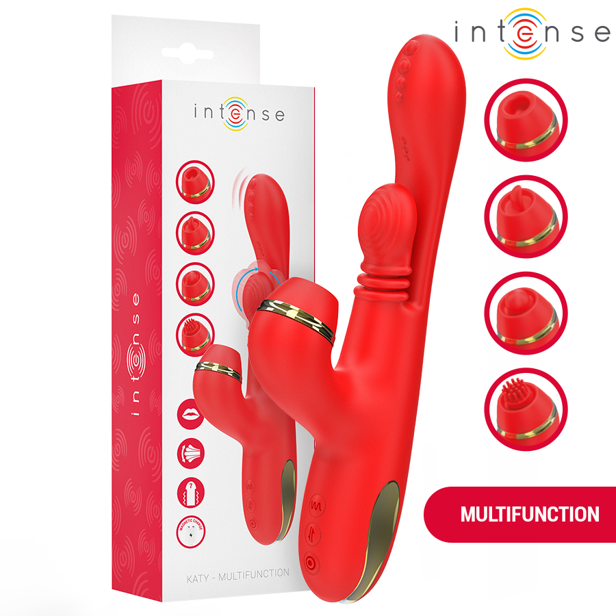 INTENSE - KATY ESTIMULADOR CLÍTORIS MULTIFUNCIÓN 4 CABEZALES INTERCAMBIABLES ROJO - JUGUETES BIENESTAR - El Arte del Pl…
