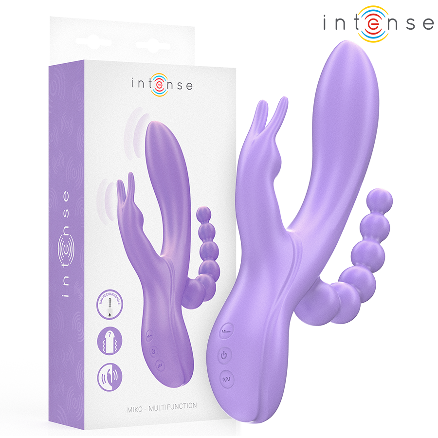 INTENSE - MIKO TRIPLE VIBRADOR RABBIT & ESTIMULADOR & ANAL 7 VIBRACIONES MORADO - JUGUETES BIENESTAR - El Arte del Plac…