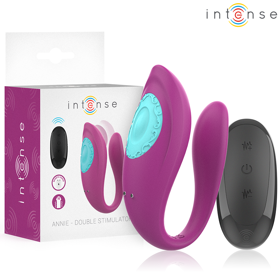 INTENSE - ANNIE ESTIMULADOR & VIBRADOR FORMA DE U MORADO CONTROL REMOTO - JUGUETES BIENESTAR - El Arte del Placer