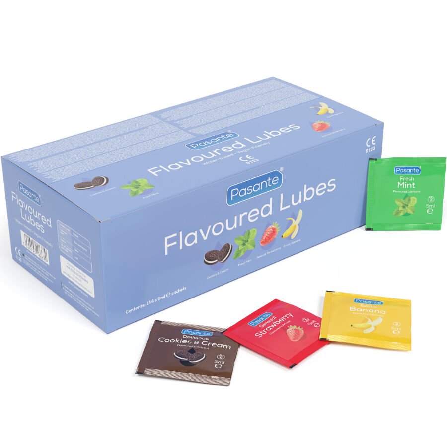 PASANTE - LUBRICANTES SABORES CAJA 144 UNIDADES 5 ML - Con deliciosos Sabores - El Arte del Placer