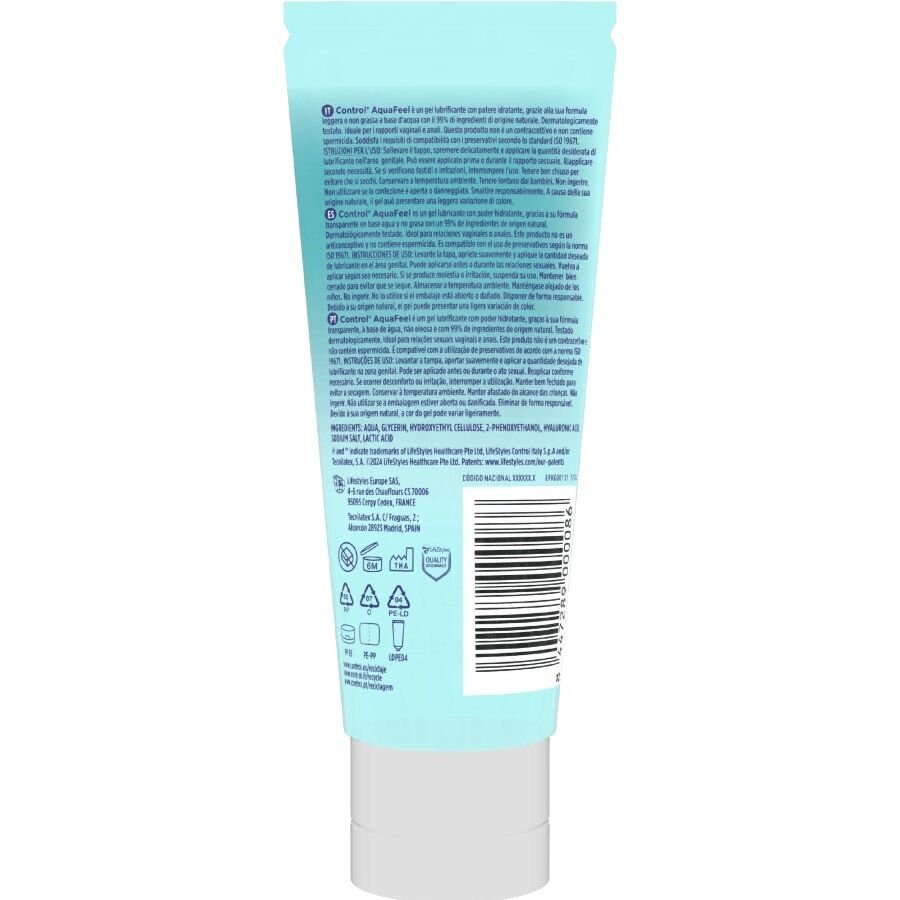 CONTROL - AQUAFEEL LUBRICANTE CON ÁCIDO HIALURÓNICO 80 ML - Base Agua - El Arte del Placer