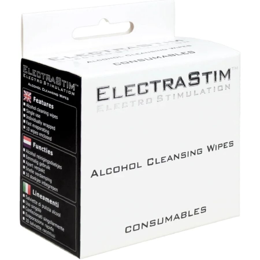 ELECTRASTIM - TOALLITAS HIGIÉNICAS CON ALCOHOL 10 UNIDADES - Desinfección y Mantenimiento - El Arte del Placer