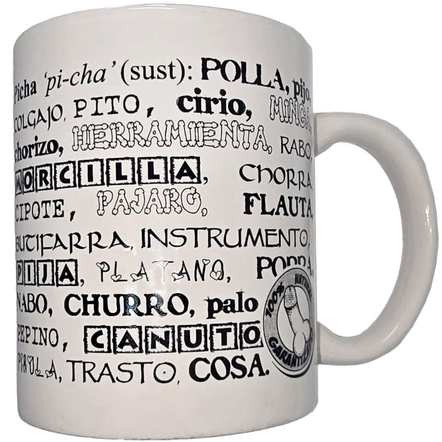 DIABLO PICANTE - TAZA BLANCA DE SINÓNIMOS PENE 370 ML - Artículos divertidos - El Arte del Placer