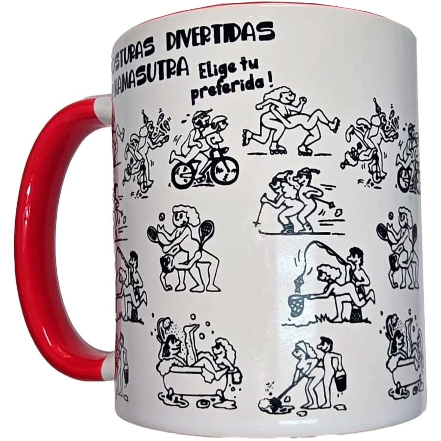 DIABLO PICANTE - TAZA BLANCA POSTURAS KAMASUTRA & ASA ROJA 370 ML - Artículos divertidos - El Arte del Placer