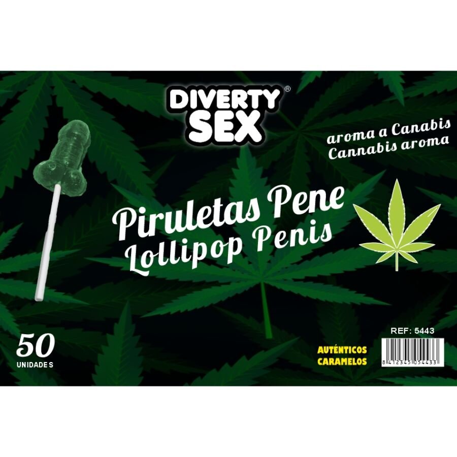 DIABLO GOLOSO - 50 PIRULETAS PENE AROMA CANNABIS - ARTÍCULOS VARIOS - El Arte del Placer