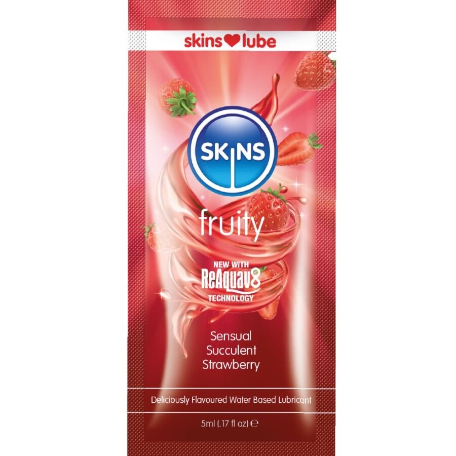 SKINS - FRUITY LUBRICANTE BASE DE AGUA FRESA MONODOSIS 5 ML - DROGUERÍA - El Arte del Placer