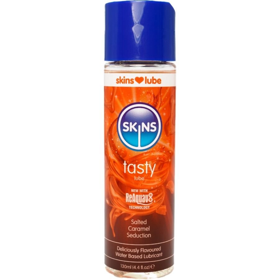 SKINS - TASTY LUBRICANTE BASE DE AGUA CARAMELO SALADO 130 ML - Con deliciosos Sabores - El Arte del Placer