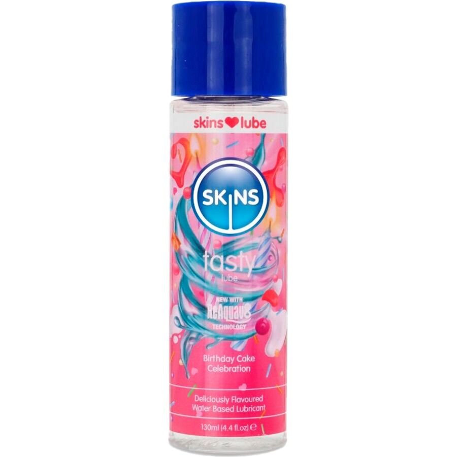 SKINS - TASTY LUBRICANTE BASE DE AGUA TARTA CUMPLEAÑOS 130 ML - Con deliciosos Sabores - El Arte del Placer