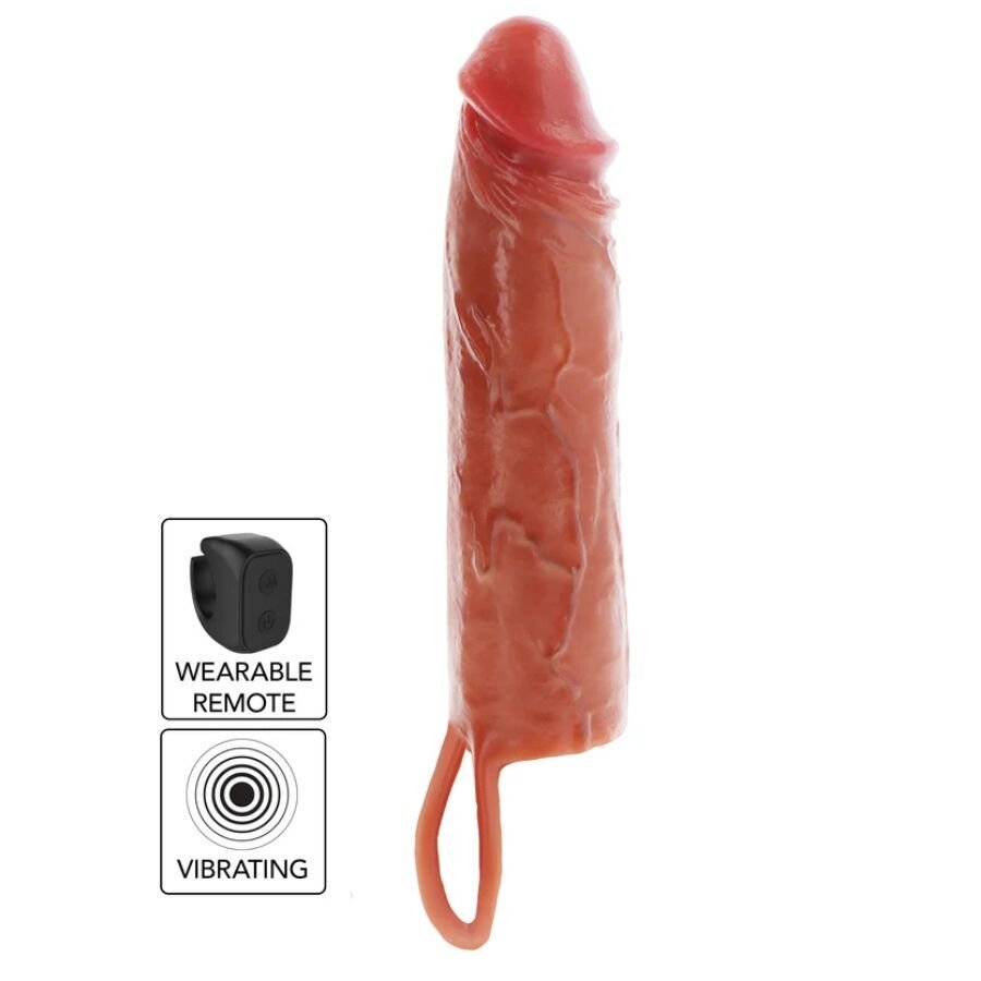 GET REAL - FUNDA HYDRATED SKIN DE SILICONA CON VIBRACIÓN PARA PENE CARAMELO 20 CM - Accesorios para el pene - El Arte d…
