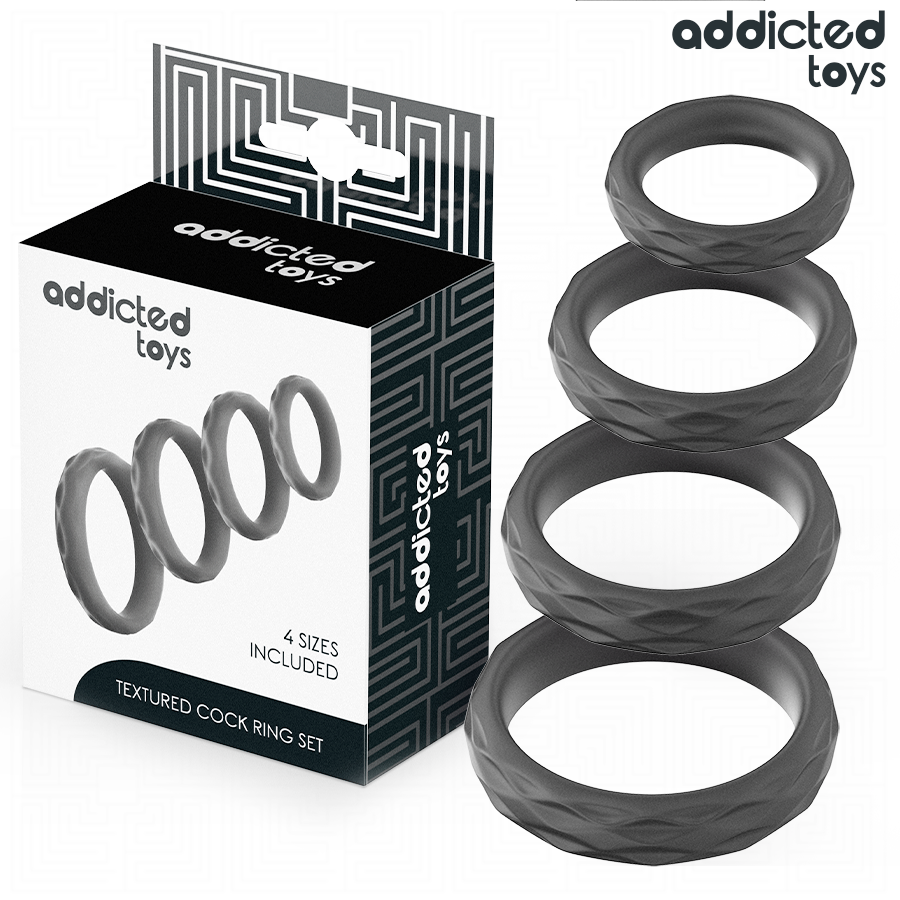 ADDICTED TOYS - SET ANILLOS PENE TEXTURIZADOS 4 TAMAÑOS - Accesorios para el pene - El Arte del Placer