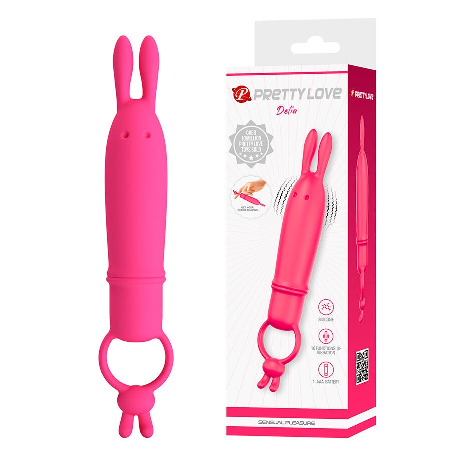 PRETTY LOVE - DELIA VIBRADOR RABBIT CON ANILLO DE SUJECIÓN - JUGUETES BIENESTAR - El Arte del Placer