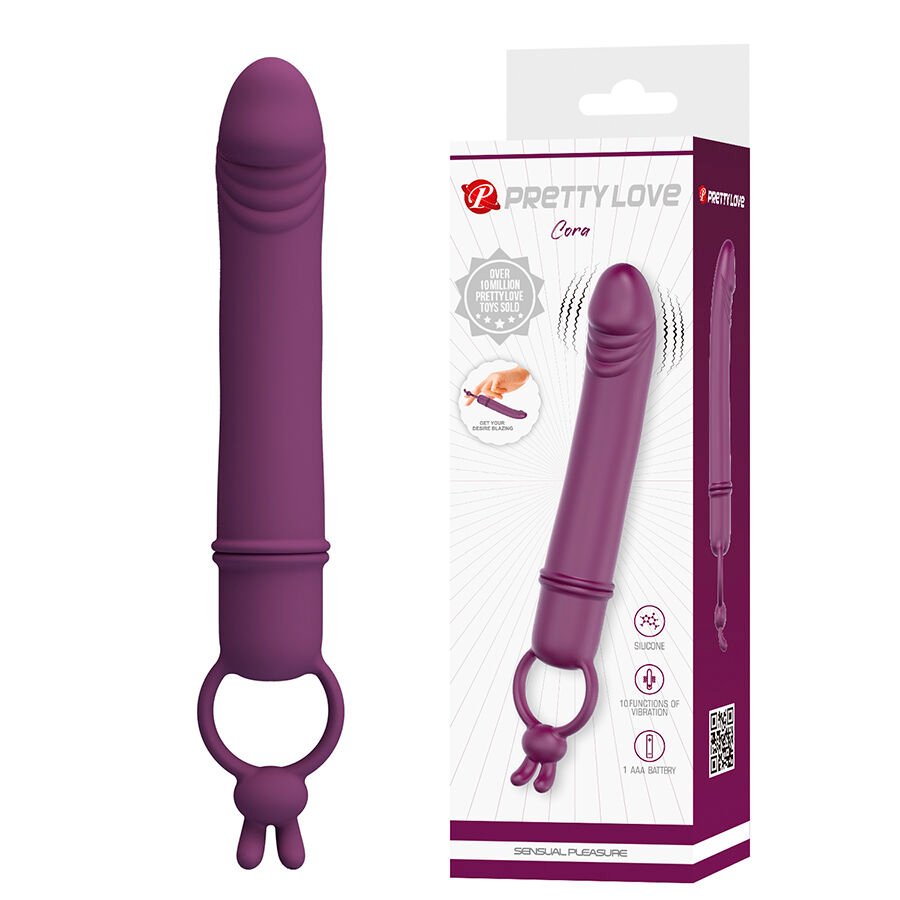 PRETTY LOVE - CORA VIBRADOR FORMA PENE CON ANILLO DE SUJECIÓN - JUGUETES BIENESTAR - El Arte del Placer