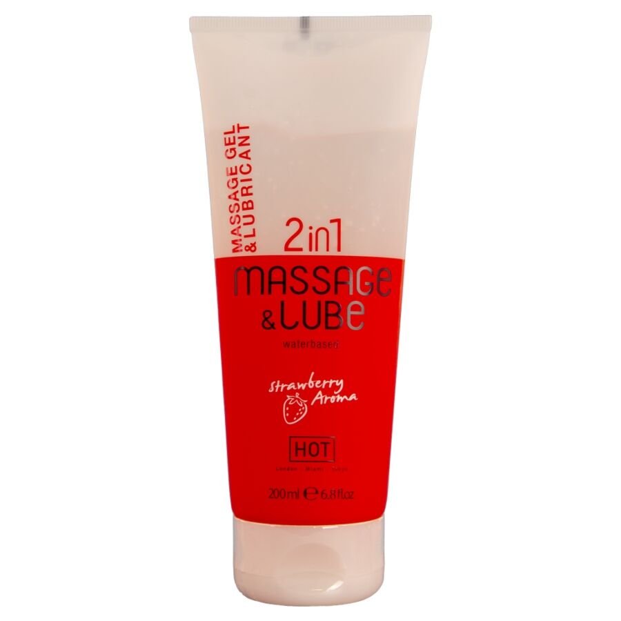 HOT - MASSAGE & GLIDE GEL 2 EN 1 FRESA 200 ML - Base Agua - El Arte del Placer