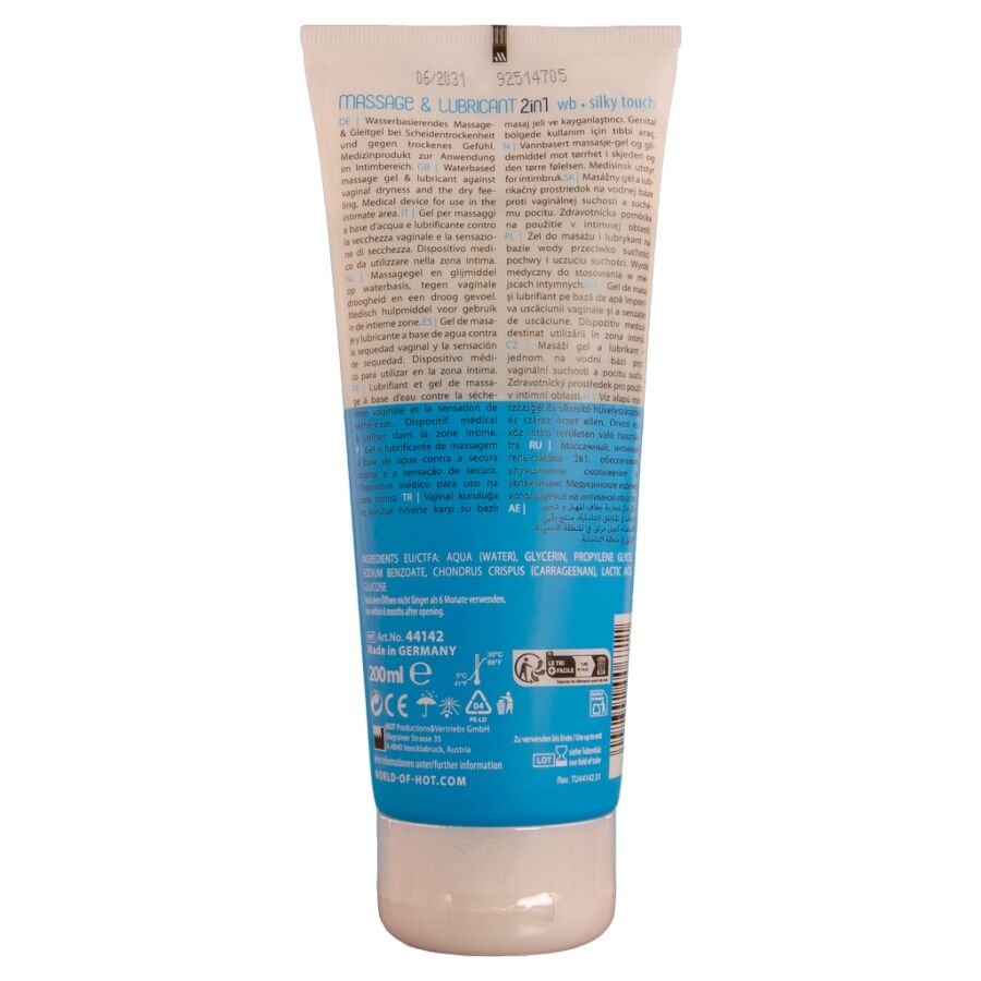 HOT - MASSAGE & GLIDE GEL 2 EN 1 TACTO SEDOSO 200 ML - Base Agua - El Arte del Placer