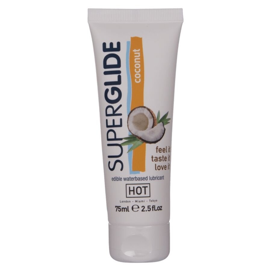 HOT - SUPERGLIDE LUBRICANTE COMESTIBLE BASE AGUA COCO 75 ML - Con deliciosos Sabores - El Arte del Placer