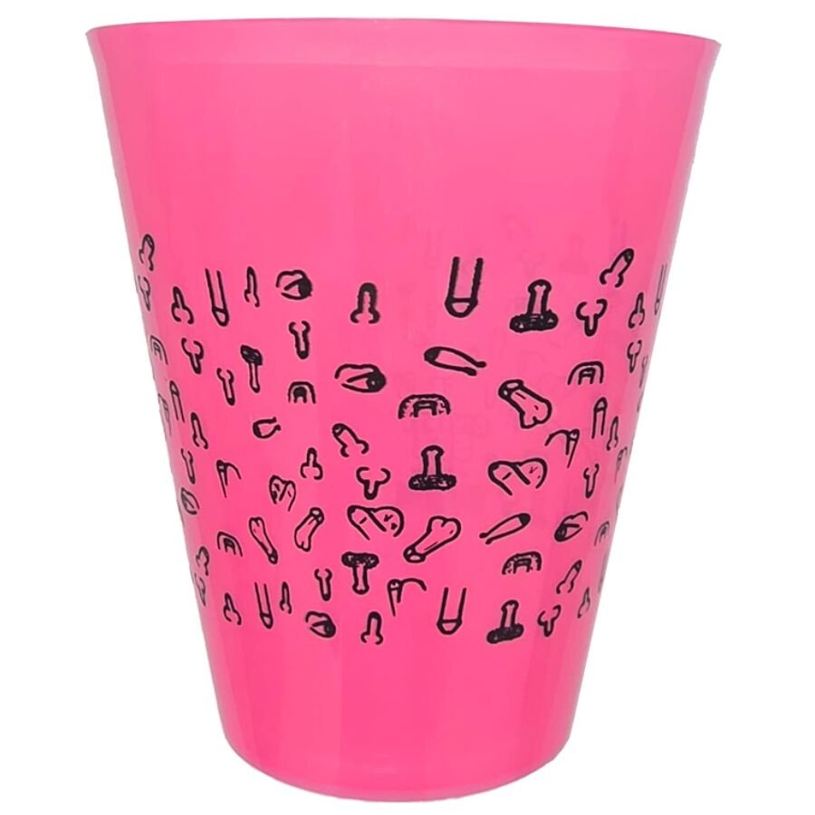 DIABLO PICANTE - VASO FUSCIA 500 ML CON PENES NEGROS - Artículos divertidos - El Arte del Placer