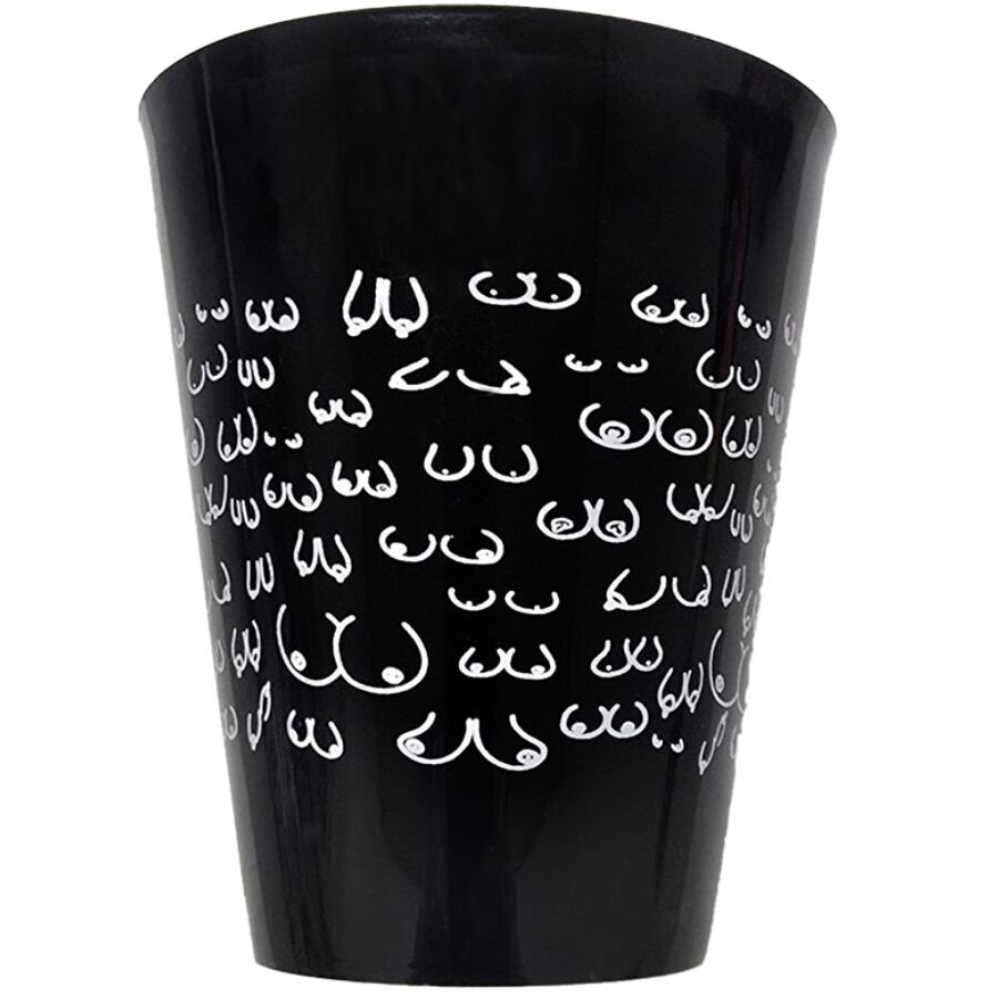 DIABLO PICANTE - VASO NEGRO 500 ML CON TETAS BLANCAS - Artículos divertidos - El Arte del Placer