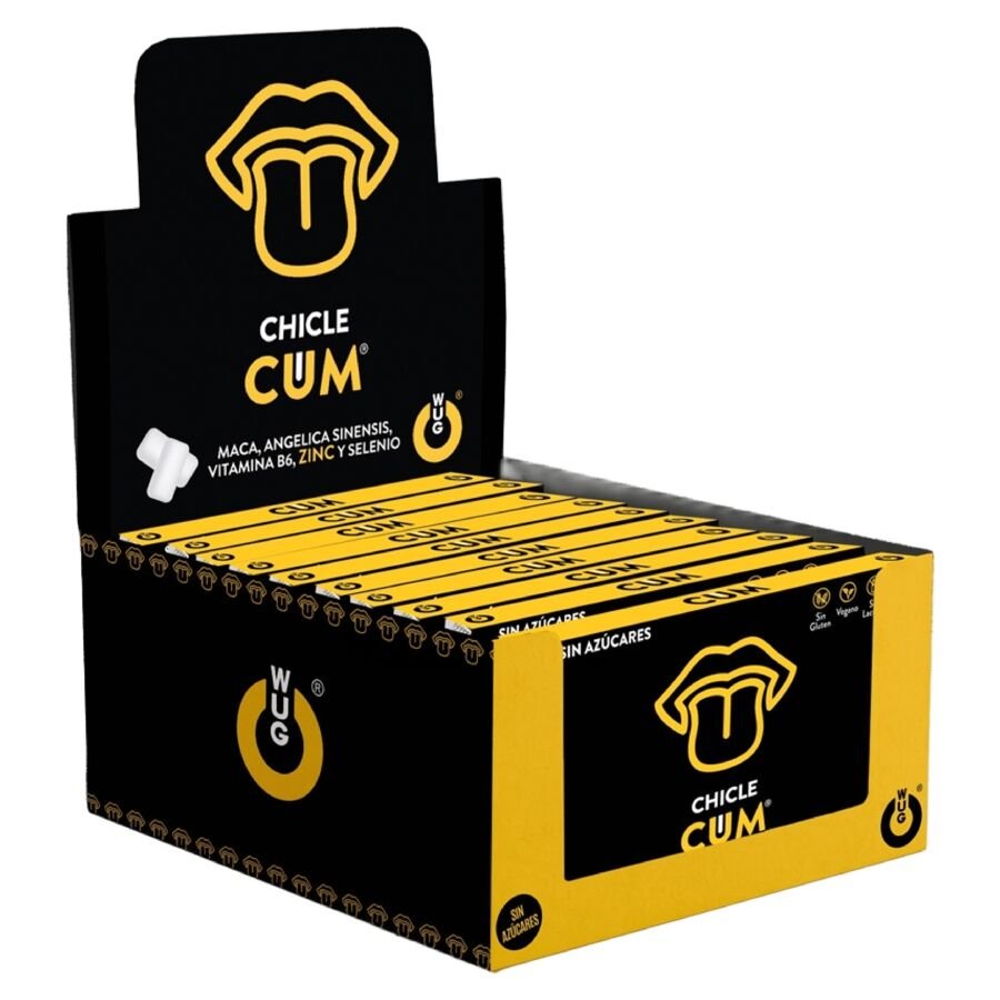 WUG CUM – DISPLAY 12 X 8 UDS | Chicle funcional con sabor a plátano para potenciar la fertilidad, vitalidad y energía m…