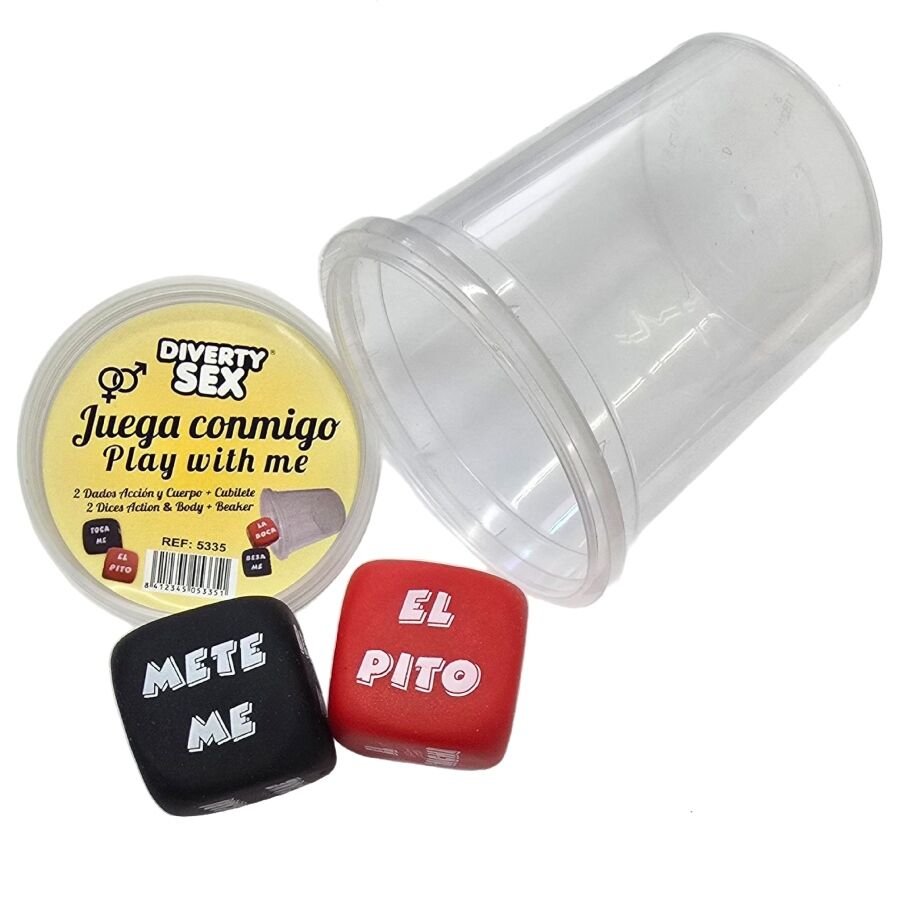DIABLO PICANTE - DADOS VERBO + LUGAR DEL CUERPO CON CUBILETE - Juego de Dados - El Arte del Placer