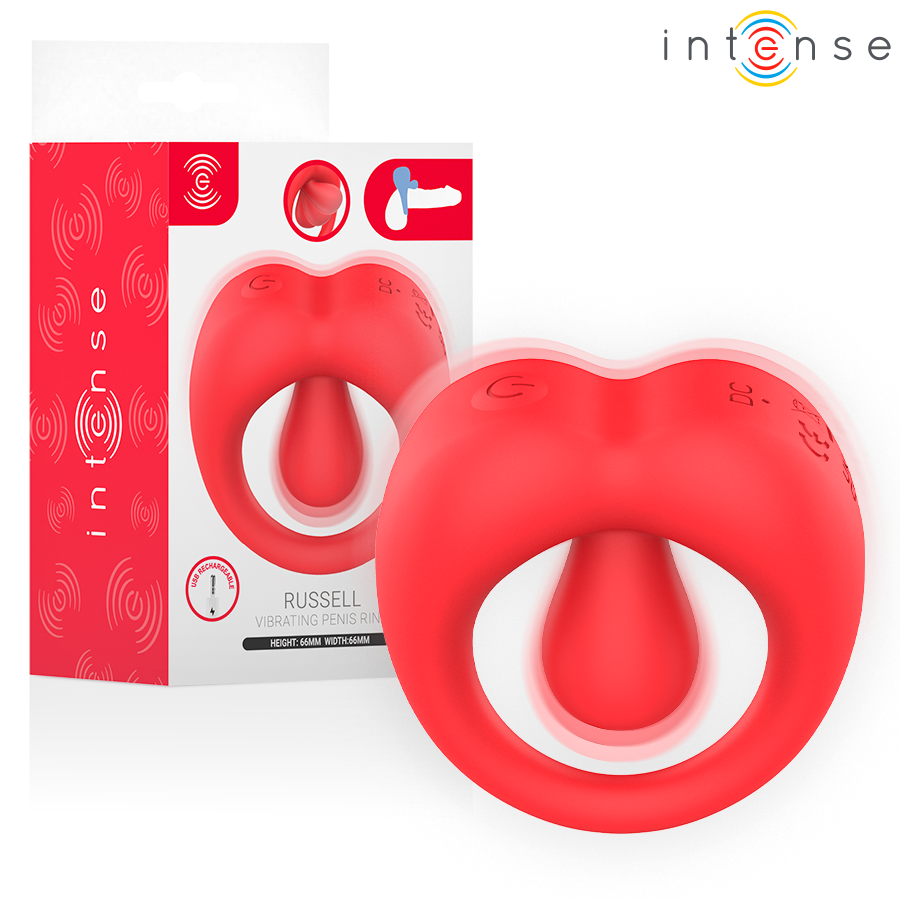 INTENSE - RUSSELL ANILLO VIBRADOR CON ESTIMULACIÓN DE CLÍTORIS ROJO - Accesorios para el pene - El Arte del Placer