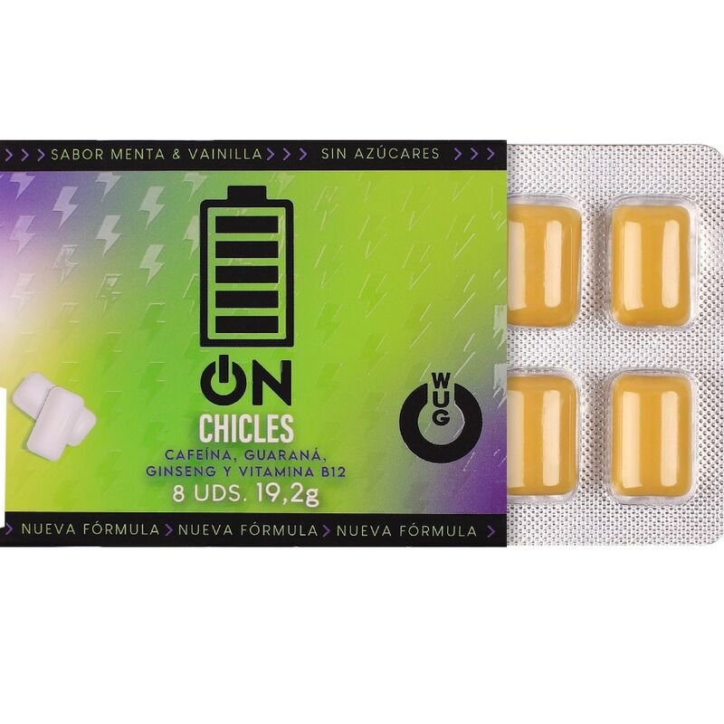 WUG on – El chicle funcional con cafeína y guaraná sabor menta & vainilla BLISTER 8 UDS - Chicles Estimulantes - El Art…