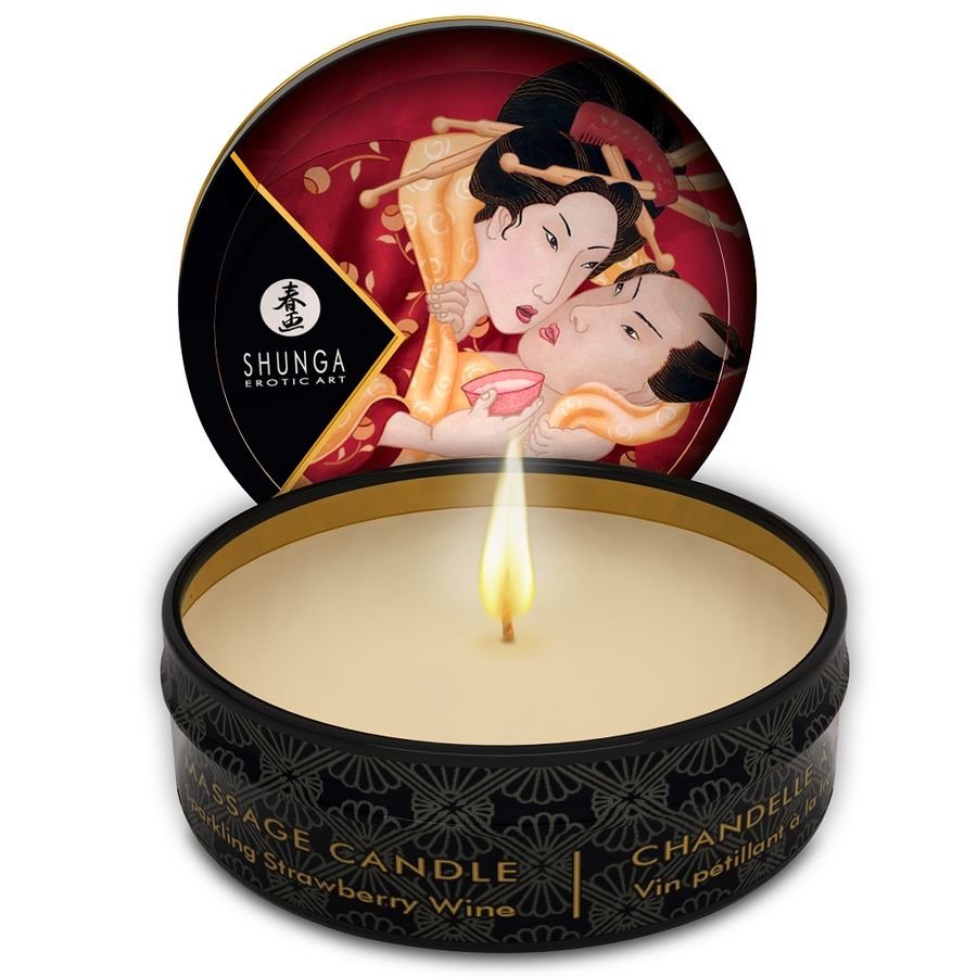 SHUNGA - MINI CARESS BY CANDELIGHT VELA MASAJE FRESAS Y CAVA 30 ML - DROGUERÍA - El Arte del Placer